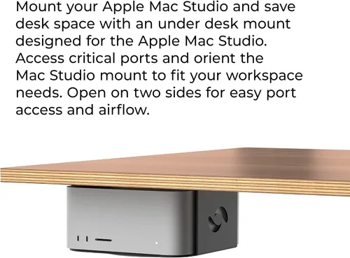 Vista 2 de HumanCentric Soporte para debajo del escritorio compatible con Mac Studio, soporte de montaje para M4 M3 M2 M1, disipación de calor, arañazos