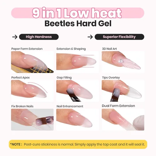 Vista 38 de Beetles Kit de Gel Duro para Uñas Clásico Neutro 3 Colores 9 en 1 Extensión de Uñas Esculpido de Alta Dureza para Profesionales de Salón Gel