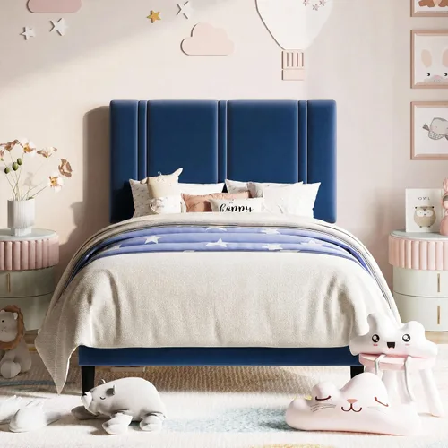 Vista 28 de Allewie Twin Platform Bed Frame with Velvet Upholstered Headboard