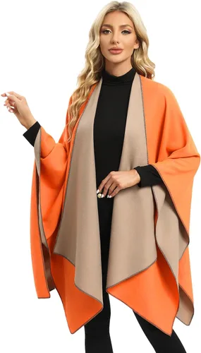 Vista 9 de Femdouce Manta cálida para mujer, ligera, con frente abierto, capa tipo poncho para primavera, otoño e invierno