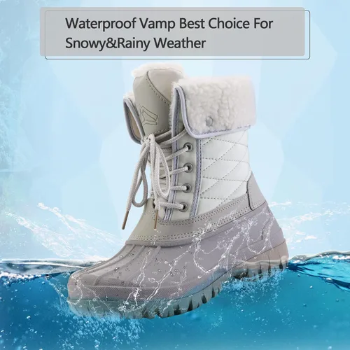 Vista 4 de mysoft Botas de nieve para mujer, aisladas, cálidas, impermeables, con cordones, botas de invierno a media pantorrilla para exteriores