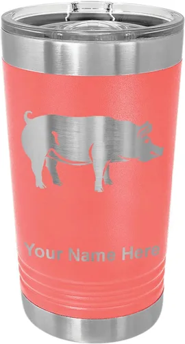 Vista 14 de LaserGram Vaso de pinta aislado al vacío de 16 onzas, cerdo, grabado personalizado incluido (negro) Engraved Gift, Vacuum Insulated Stainless