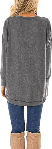 Vista 2 de HIYIYEZI - Blusas de otoño largas para mujer, holgadas, de manga larga, con abertura lateral, estilo casual