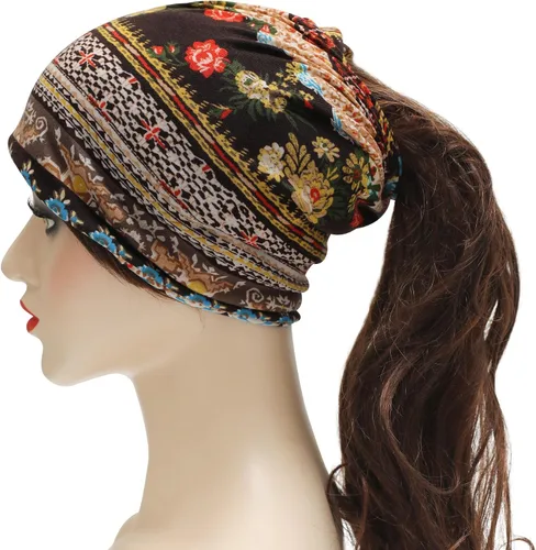 Vista 3 de ZLYC Gorro fino de verano para mujer, diseño floral, ligero, holgado Café étnico