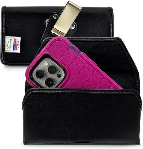 Vista 25 de Turtleback Soporte para cinturón para iPhone 16 Pro, 16e, 15 Pro 14 Pro 13 Pro - Pequeño - Se adapta con fundas delgadas estilo MagSafe, cuero negro