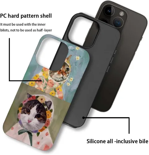 Vista 3 de CARLOCA Funda compatible con iPhone 15 Pro Max, funda protectora de gato en A para iPhone 15 Pro Max, TPU suave + PC duro 2 en 1, funda protectora
