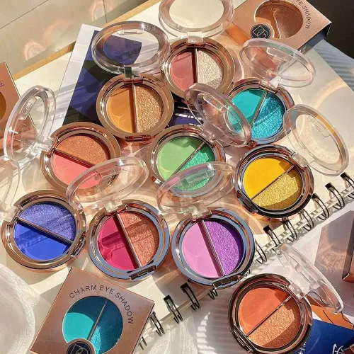 Vista 5 de Sombra de ojos de doble color, paleta de maquillaje de ojos de alto pigmento, polvo de sombra de ojos de metal brillante mate, maquillaje de ojos
