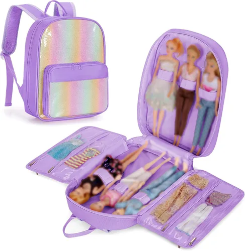 Vista 8 de GRAOSO Mochila de transporte compatible con muñecas Barbie de 12 pulgadas Rosa