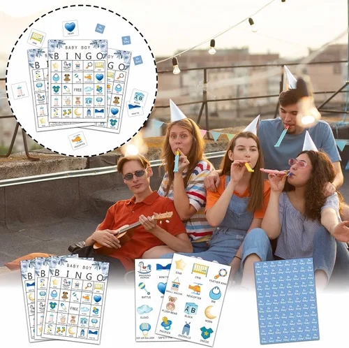 Vista 6 de Juegos de bingo para baby shower, juego de fiesta de revelación de género, tarjetas de juego de baby shower, suministros de regalos de decoración