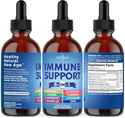 Vista 7 de NEW AGE Gotas líquidas de apoyo inmunológico 8 en 1 – Baya de saúco, curcumina de cúrcuma, equinácea, jengibre, vitaminas C y D3, zinc y B6 – Apoyo