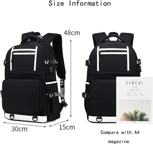 Vista 2 de Gnoved Mochila de anime SPY con puerto de carga, mochila escolar unisex., Negro2