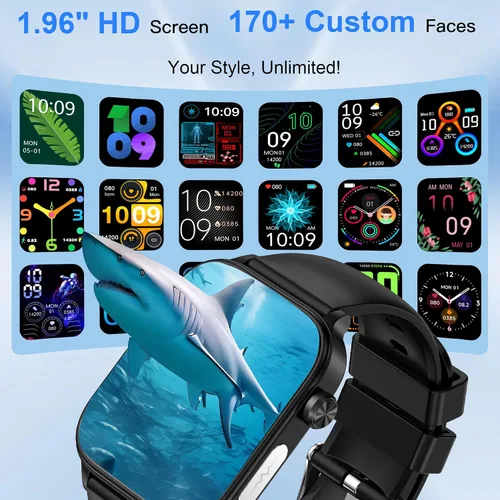 Vista 6 de Reloj inteligente para hombres y mujeres (responder/hacer llamadas), reloj de fitness de 1.96" con pantalla HD, monitor de presión