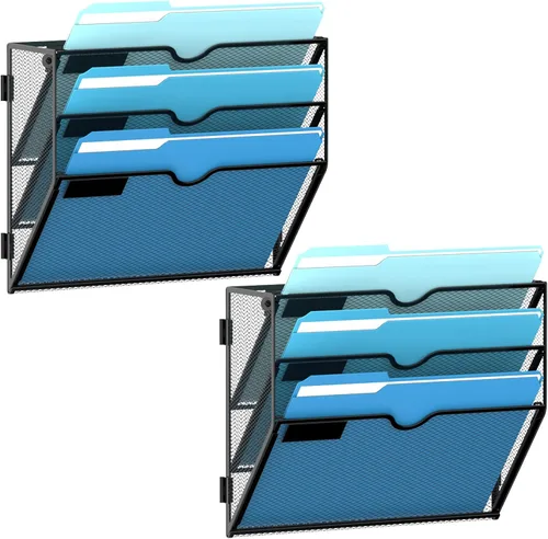 Vista 16 de SUPEASY Organizador de archivos de pared colgante de 10 niveles con ganchos Negro