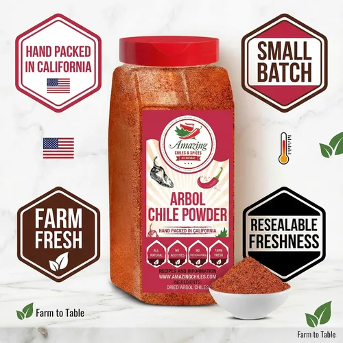 Vista 7 de Chile de Arbol - Chile rojo seco en polvo, 1 libra (16 onzas), pimientos molidos para auténtica cocina mexicana por Amazing Chiles & Spices