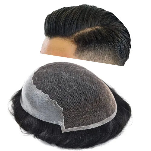 Vista 36 de Mens Toupee Human Hair Replacement System Swiss Lace Toupee For Men Hair Piece Protesis Capilar Mens Hairpiece 5X7#1 Jet Black 120% Density