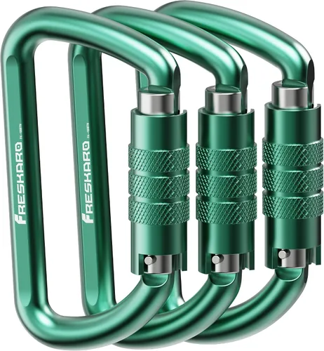 Vista 15 de FresKaro Clips de Mosquetón con Bloqueo Automático de 3 pulgadas, 12 kN-2698 libras, Forma D Sólida, Aluminio 7075 de Servicio Pesado, Ligero, 1.09