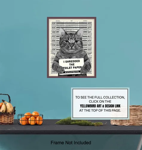 Vista 7 de Decoración de pared de gato culpable – Arte de pared de gato – Arte de diccionario – Póster humorístico de 8 x 10 pulgadas, imagen Mugshot