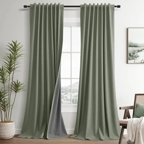 Vista 43 de Guken Cortinas opacas de lino, 2 paneles rústicos, elegantes, 100% opacas, con aislamiento térmico, banda de ganchos y trabilla trasera, 52 x 84