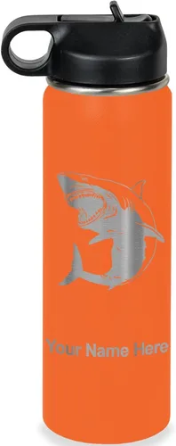 Vista 31 de LaserGram Botella de agua personalizada, gran tiburón blanco, acero inoxidable de doble pared aislada al vacío con popote superior, regalo grabado