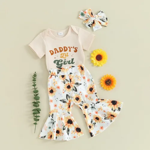 Vista 87 de Sejardin Ropa de verano para bebé y niña, recién nacida, manga corta, con letras, mameluco elástico con diadema