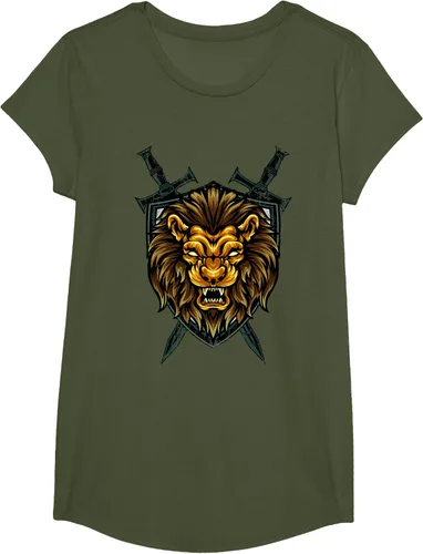 Vista 100 de Camiseta con diseño de caballero medieval renacentista, con diseño de espada de león, Negro, S