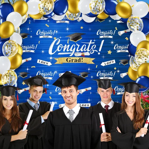 Vista 6 de Decoraciones de fiesta de graduación, incluyendo Congrats Grad, telón de fondo de fotografía, globos, kit de arco de guirnalda para adultos y niños