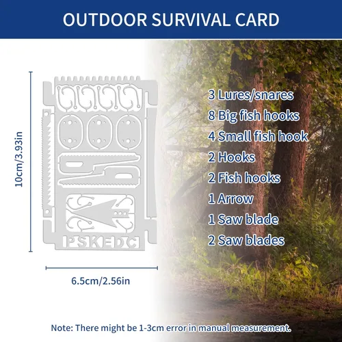 Vista 3 de SooGree Tarjetas de supervivencia, herramienta de campamento multiherramienta, kit EDC para senderismo al aire libre, pesca, caza, supervivencia