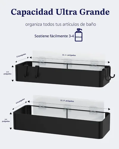 Vista 4 de Kitsure Organizador de ducha – Paquete de 2 organizadores de ducha adhesivos, estantes de metal inoxidables, organizadores de baño sin taladrar