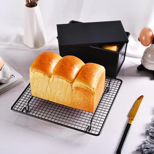 Vista 3 de Molde para pan comercial Pullman con tapa, capacidad de masa de 1 libra, caja de tostadas plana rectangular antiadherente para hornear al horno, 8.3