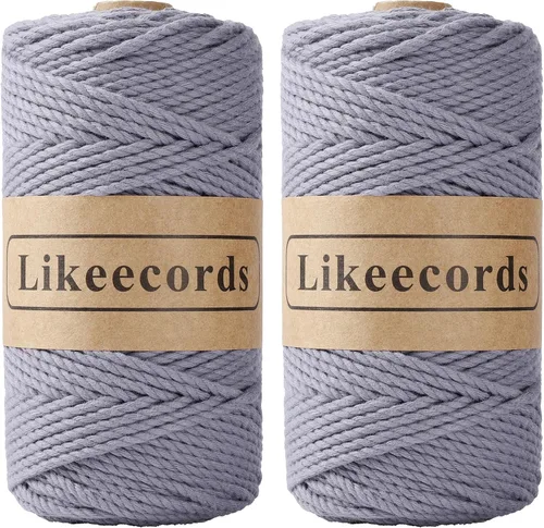 Vista 13 de Likeecords Cordón de algodón para macramé de 3mm x 100 metros, hilo torcido de 3 hebras, cuerda de macramé, hilo de algodón para macramé, cuerda