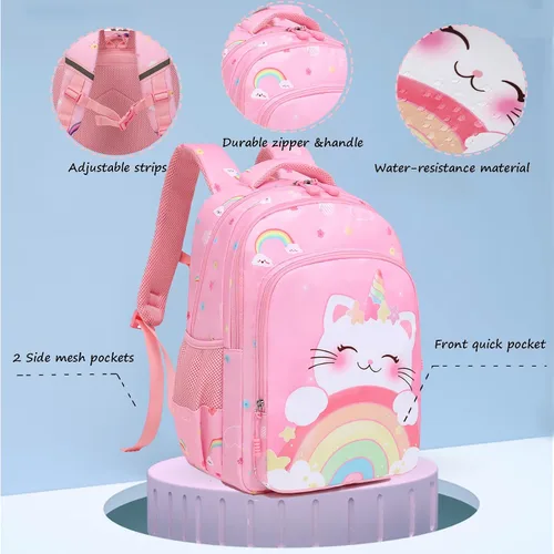 Vista 3 de Mochila de escuela primaria para niñas con lonchera, mochila de regreso a clases