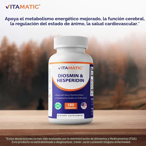 Vista 5 de Vitamatic Diosmin Hesperidin 1000mg con extracto de castaño de indias 100 mg - 180 cápsulas - Complejo de bioflavonoides cítricos - Sin OMG