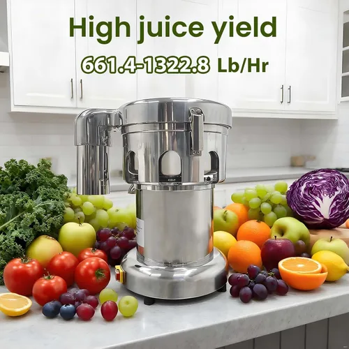 Vista 2 de Exprimidor comercial de verduras y frutas, separado automático de jugo y residuos, prensa de jugo resistente con varilla de empuje, exprimidor