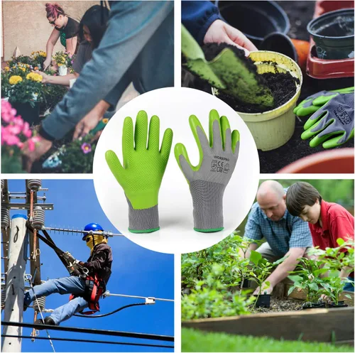 Vista 7 de WORKPRO 6 pares de guantes de jardín, guantes de trabajo con revestimiento de palma de látex ecológico, guantes de jardinería, guantes de trabajo