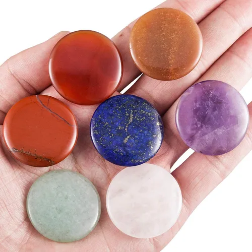 Vista 2 de mookaitedecor Juego de 7 piedras de chakras pulidas para la preocupación de la palma de la mano, juego de cristales para curación meditación, reiki