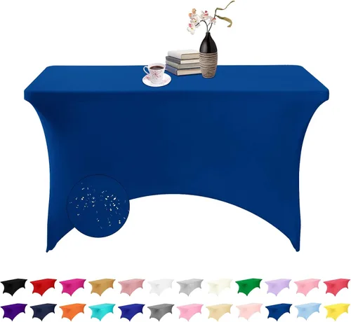 Vista 107 de Paquete de 2 fundas de mesa de elastano impermeables para mesas rectangulares, 6 pies, negras, elásticas, resistentes a manchas, para todas