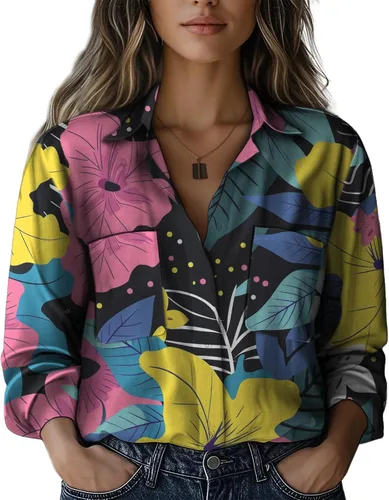 Vista 14 de Summer Tops for Women Lightweight Button Flowy Shirts Boho Long Sleeve Blouses Casual Clothes with Pockets