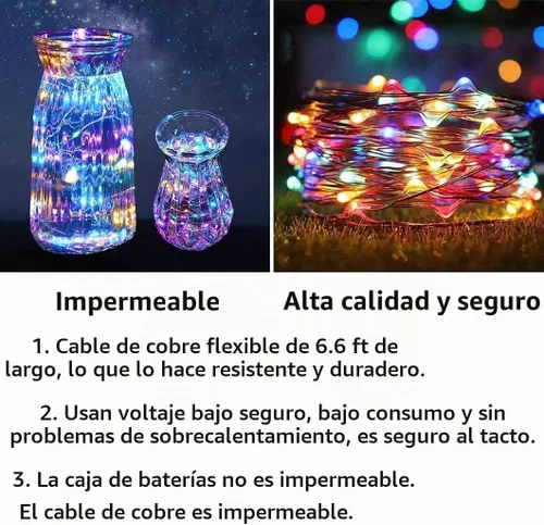 Vista 2 de Paquete de 12 luces de hadas con pilas, 7 pies, 20 luces LED, impermeables, alambre plateado, luces de Navidad para decoración al aire libre, mini
