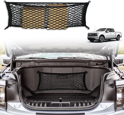 Vista 8 de BestEvMod Red de carga para maletero frontal, estilo sobre, compatible con Ford F-150 Lightning 2025 2022-2024, accesorios Lightning, gancho extra