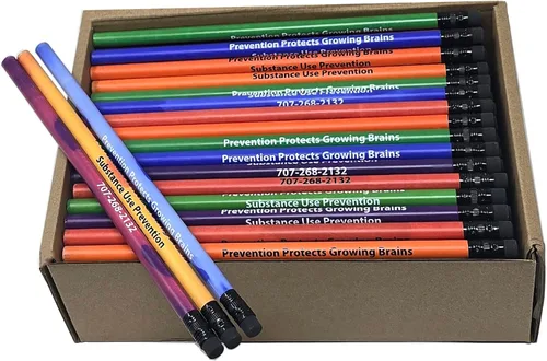 Vista 3 de Pencil Guy Lápices promocionales personalizados del estado de ánimo - azul - 144 a una caja impresa