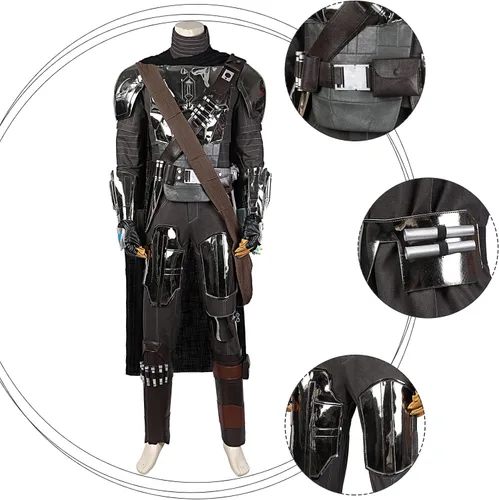 Vista 6 de Jowherd Disfraz de mandaloriano de lujo con casco y capa para fiesta de carnaval, cosplay (personalizable)