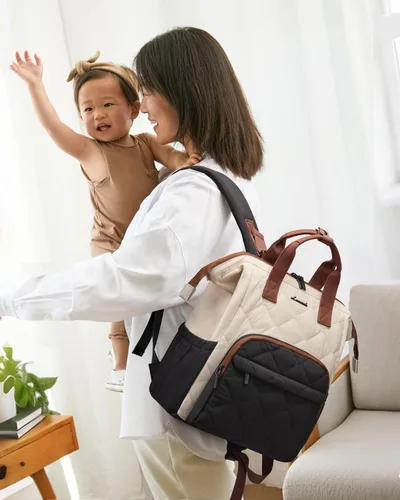 Vista 2 de LOVEVOOK Mochila pequeña para pañales, mini bolsa de bebé para niña o niño con cambiador, mochila para pañales para mamá y papá con hebillas