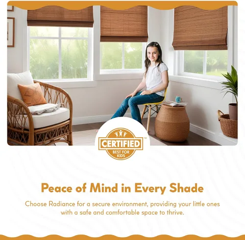 Vista 4 de Radiance Persianas Romanas de Bambú Sin Cordón para Ventanas - Persianas de Bambú de Varillas Planas para Control de Luz Semi-Privado - Persianas