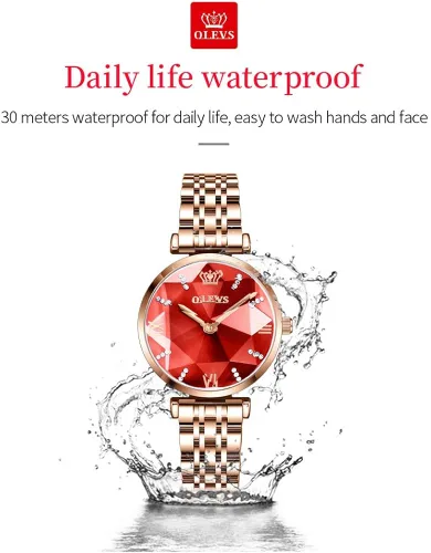 Vista 6 de OLEVS Reloj prismático de diamantes de moda para mujer, reloj analógico de cuarzo de acero fino y elegante