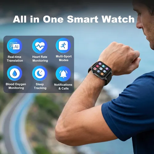 Vista 4 de Reloj inteligente, reloj de traducción inteligente en tiempo real, traducción de voz instantánea bidireccional, dispositivo de traductor de idiomas