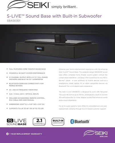 Vista 5 de Seiki Base de sonido SBASE301 (negro)