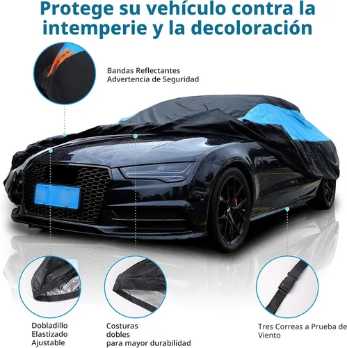 Vista 2 de MORNYRAY Funda impermeable para auto para todo tipo de clima, protección UV, resistente al viento, para exteriores, ajuste universal para sedán Azul