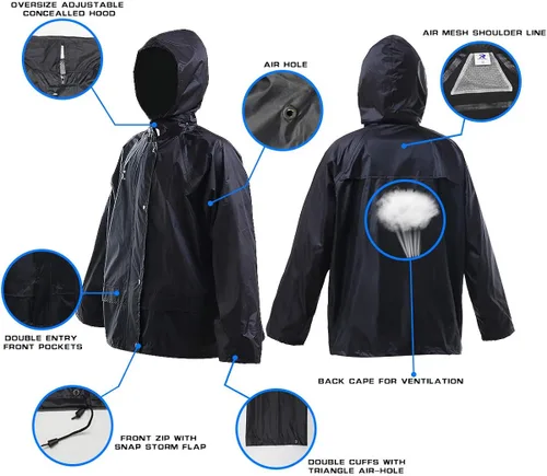 Vista 2 de Traje impermeable ligero con chaqueta y pantalones, para hombres y mujeres