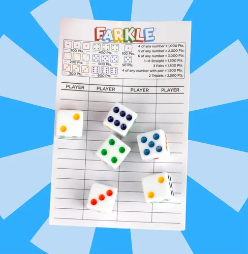 Vista 6 de Regal Games - Juego de dados clásico Farkle con 6 dados de colores, 1 conveniente cubilete para agitar fácilmente y 25 hojas de puntaje - Juego