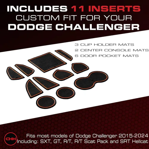 Vista 2 de CupHolderHero Compatible con accesorios Dodge Challenger 2015-2024 - Insertos de portavasos antideslizantes antipolvo, tapetes para consola central